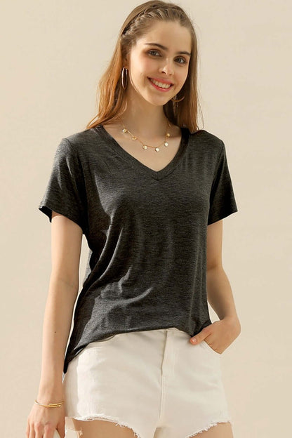 NINEXIS Full Size V-Neck Short Sleeve T-Shirt at Bella Road