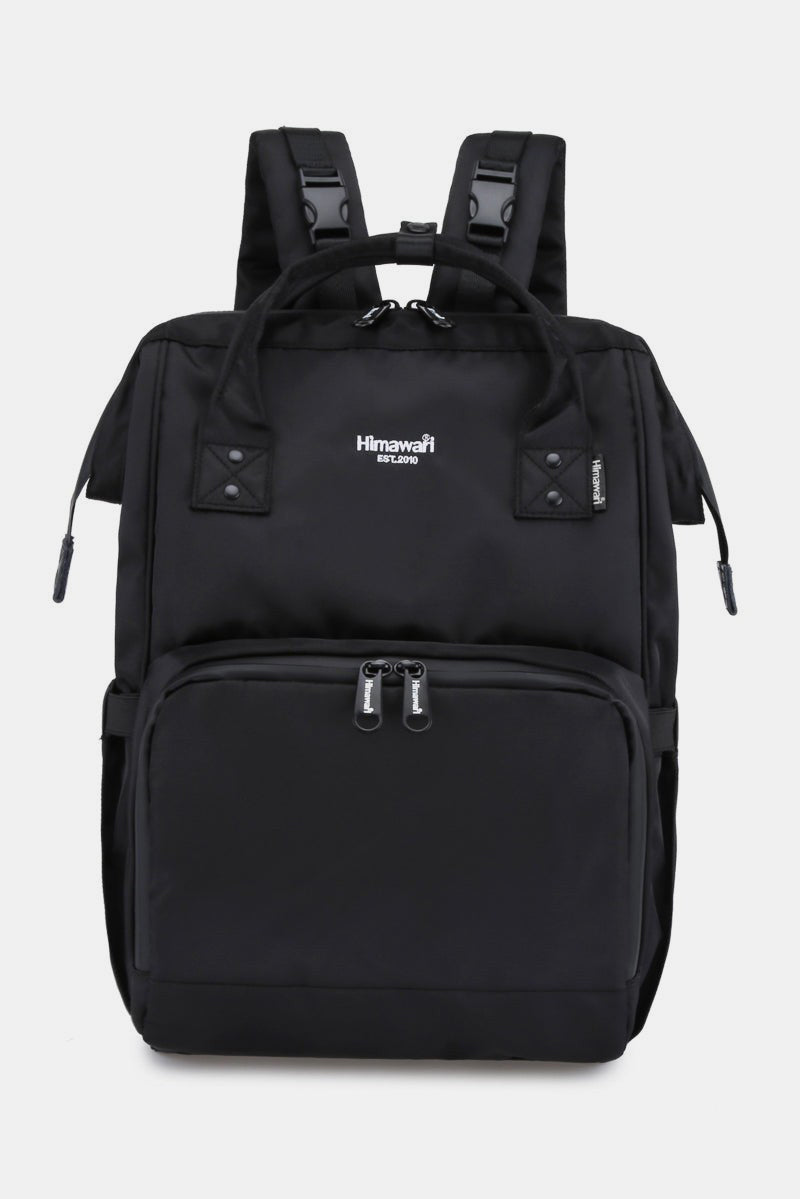 Black Himawari waterproof and anti-theft nylon backpack with multiple compartments, perfect for travel and everyday use.