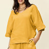 Texture Half Sleeve T-Shirt and Drawstring Shorts Set - Mustard