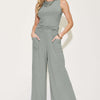 Ribbed Tank and Wide Leg Pants Set | Full Size - Heather Gray