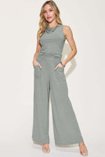 BASIC BAE Full Size Ribbed Tank and Wide Leg Pants Set at Bella Road