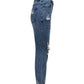 Bella Road Distressed Raw Hem Jeans with Pockets - side profile showcasing edgy design and moderate stretch denim.