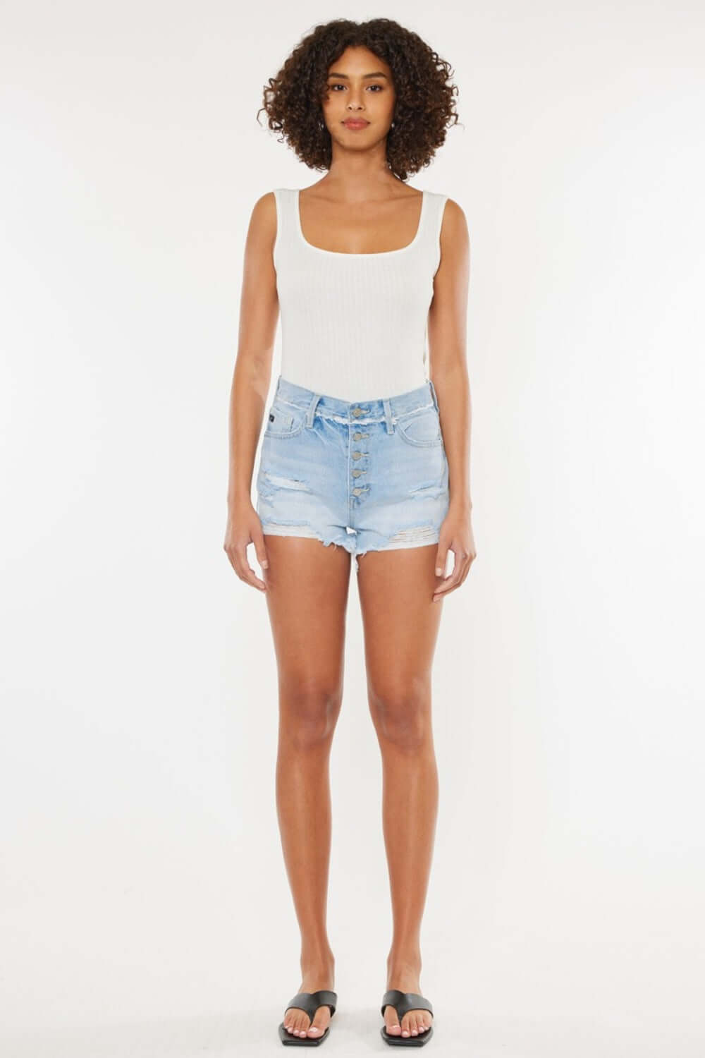 KANCAN Distressed Button Fly Denim Shorts at Bella Road