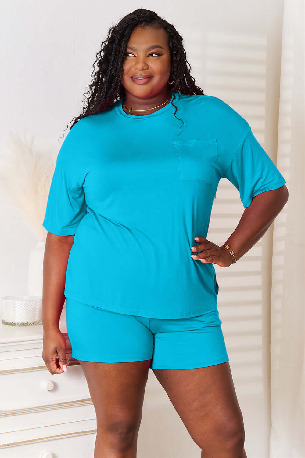 BASIC BAE Full Size Soft Rayon Half Sleeve Top and Shorts Set at Bella Road