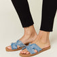 FOREVER LINK Raw Trim Denim H-Band Flat Sandals at Bella Road