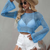 Openwork Flare Sleeve Cropped Cover Up - Blue