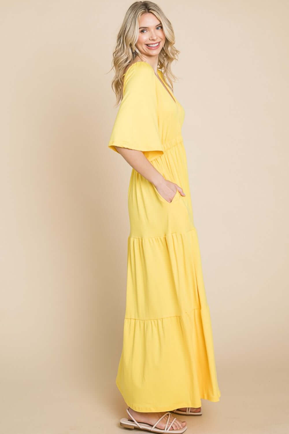 CULTURE CODE Backless Plunge Half Sleeve Tiered Dress at Bella Road