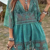 Lace Detail Plunge Cover-Up Dress - Turquoise