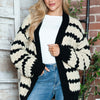 Bella Road Striped Contrast Open Front Long Sleeve Cardigan - Cream