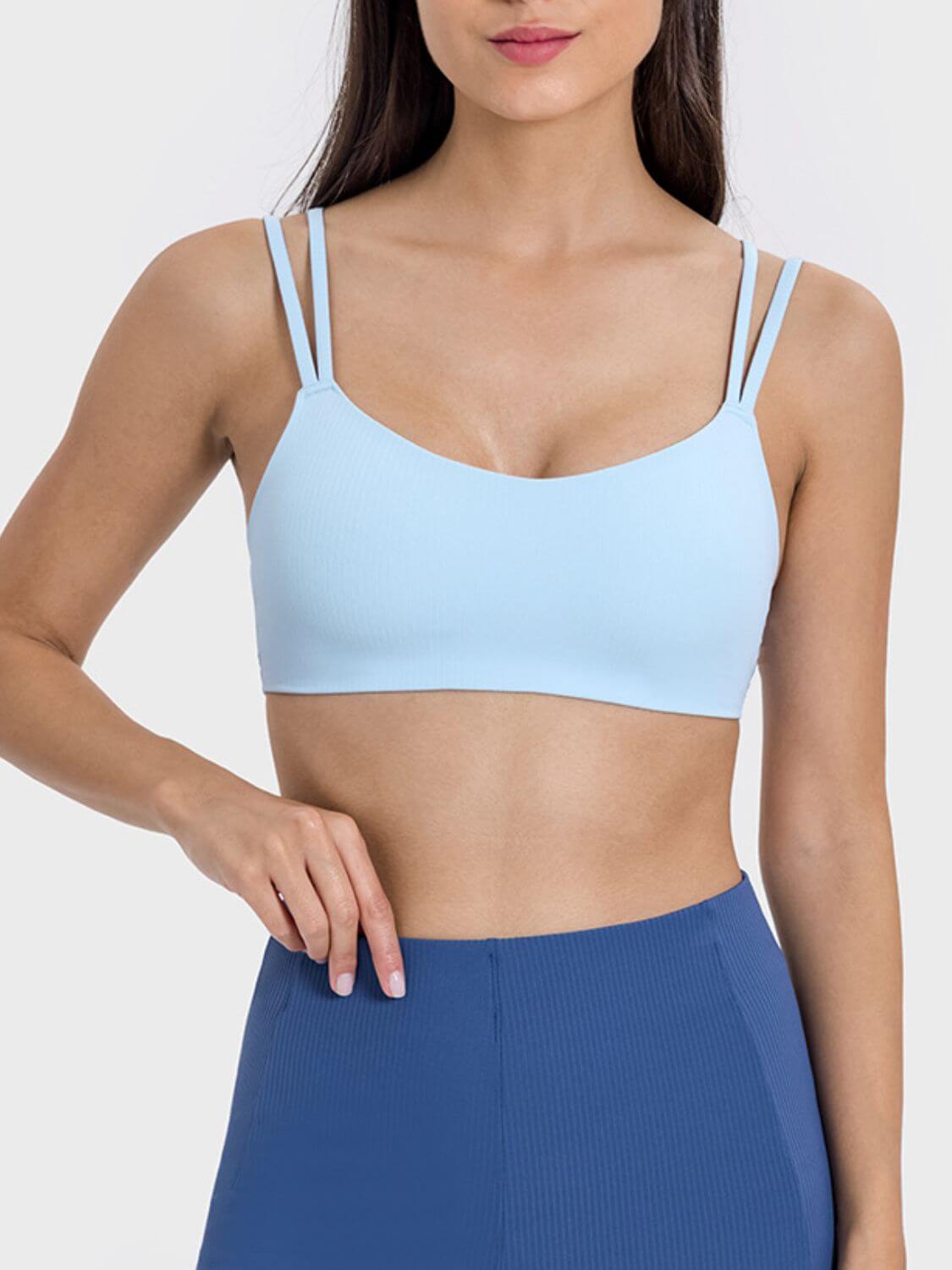 Light blue Millennia Scoop Neck Double Strap Active Cami, perfect for workouts with a playful, comfy style.