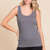 Ribbed Scoop Neck Tank | Full Size - Cold Charcoal