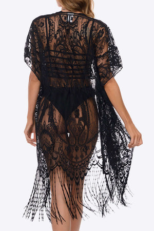 BELLA ROAD Fringe Trim Lace Cover-Up Dress at Bella Road