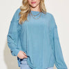 Ribbed Round Neck Long Sleeve T-Shirt - Teal