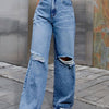 Bella Road Distressed Wide Leg Jeans with Pockets - Medium