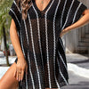 Openwork V-Neck Short Sleeve Cover Up - Black