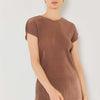 Rib Pleated Cap Sleeve Top - Gray Brown