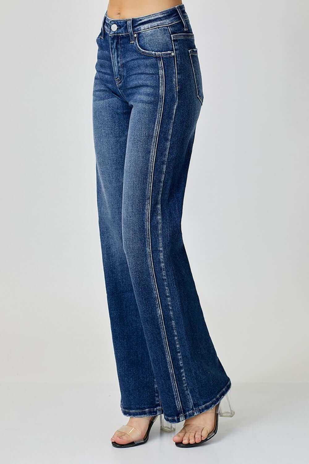 Mid Rise Straight Jeans by Risen Jeans - classic mid-rise fit, sleek straight leg denim, durable and stretchy material for versatile styling