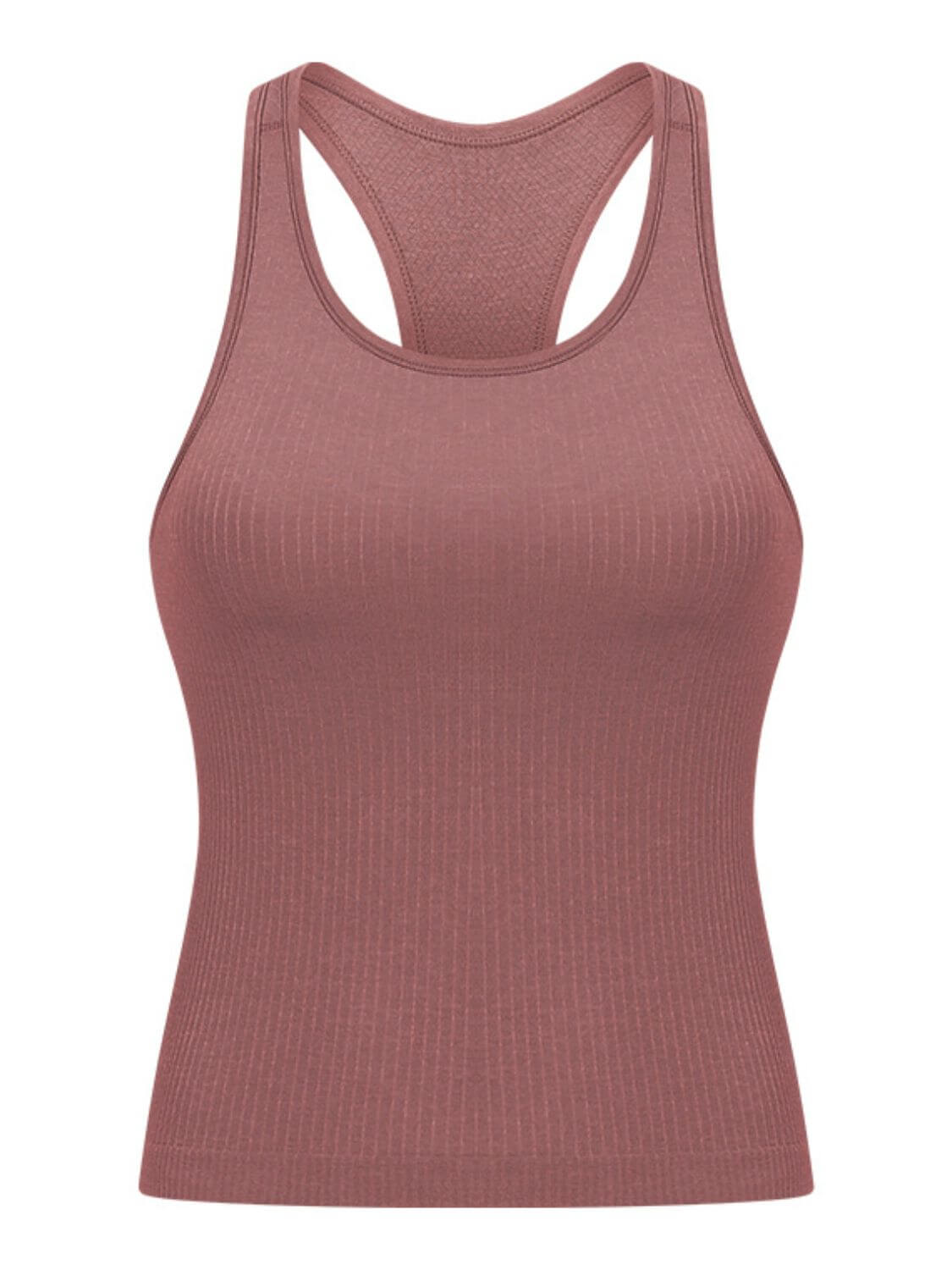 Millennia Round Neck Racerback Active Tank in mauve, designed for comfort and mobility during workouts.