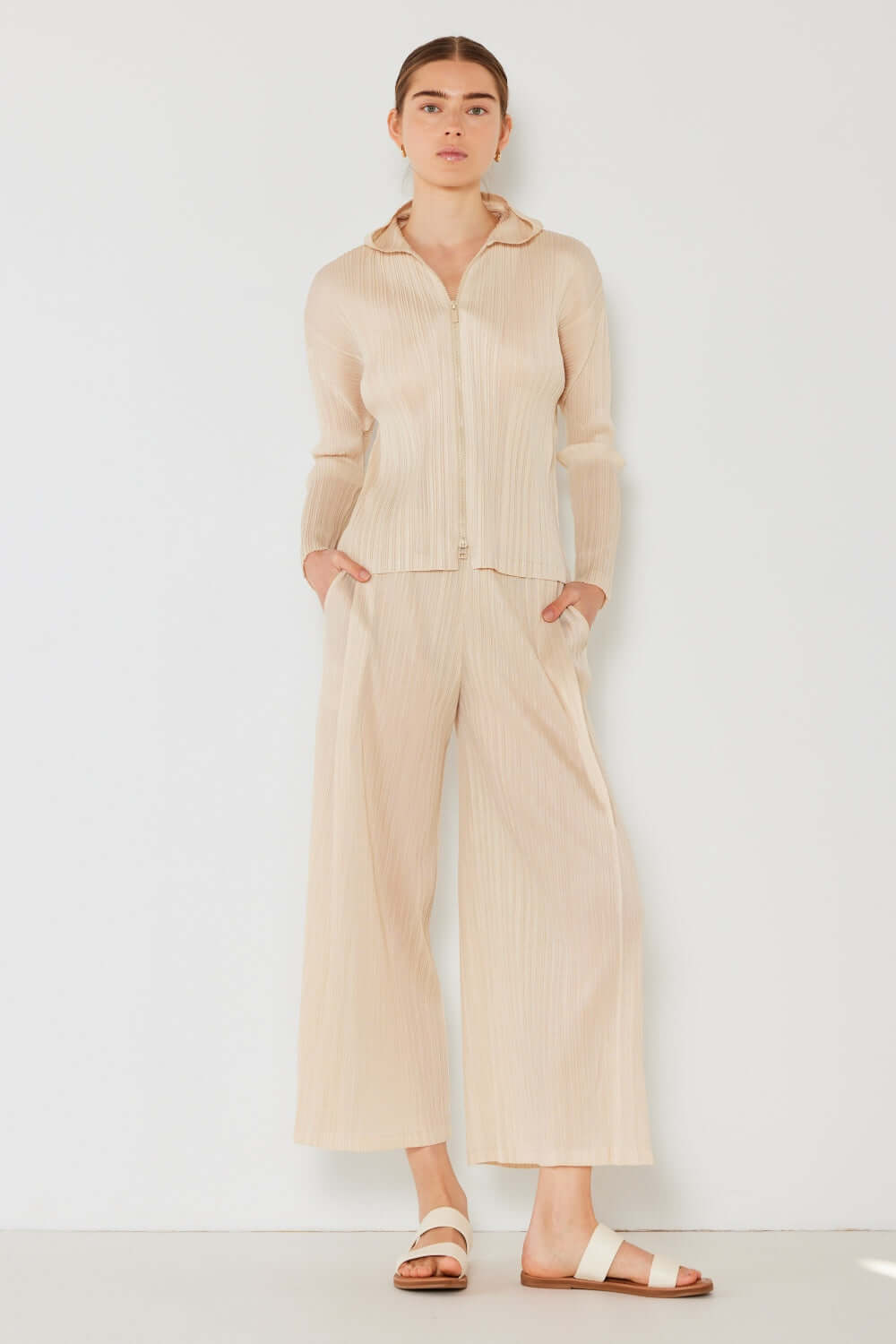 MARINA WEST SWIM Pleated Wide-Leg Pants with Side Pleat Detail at Bella Road