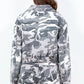 Back view of American Bazi camouflage zip-up cropped rider jacket, showcasing its trendy design and stylish fit.