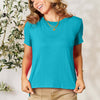 Round Neck Short Sleeve T-Shirt | Full Size - Turquoise