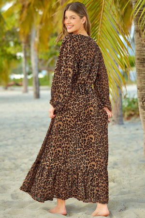 BELLA ROAD Leopard Open Front Long Sleeve Cover Up at Bella Road