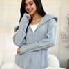 Ribbed Zip Up Drawstring Hooded Jacket - Heather Grey