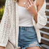 Openwork Open Front Dropped Shoulder Cardigan - White