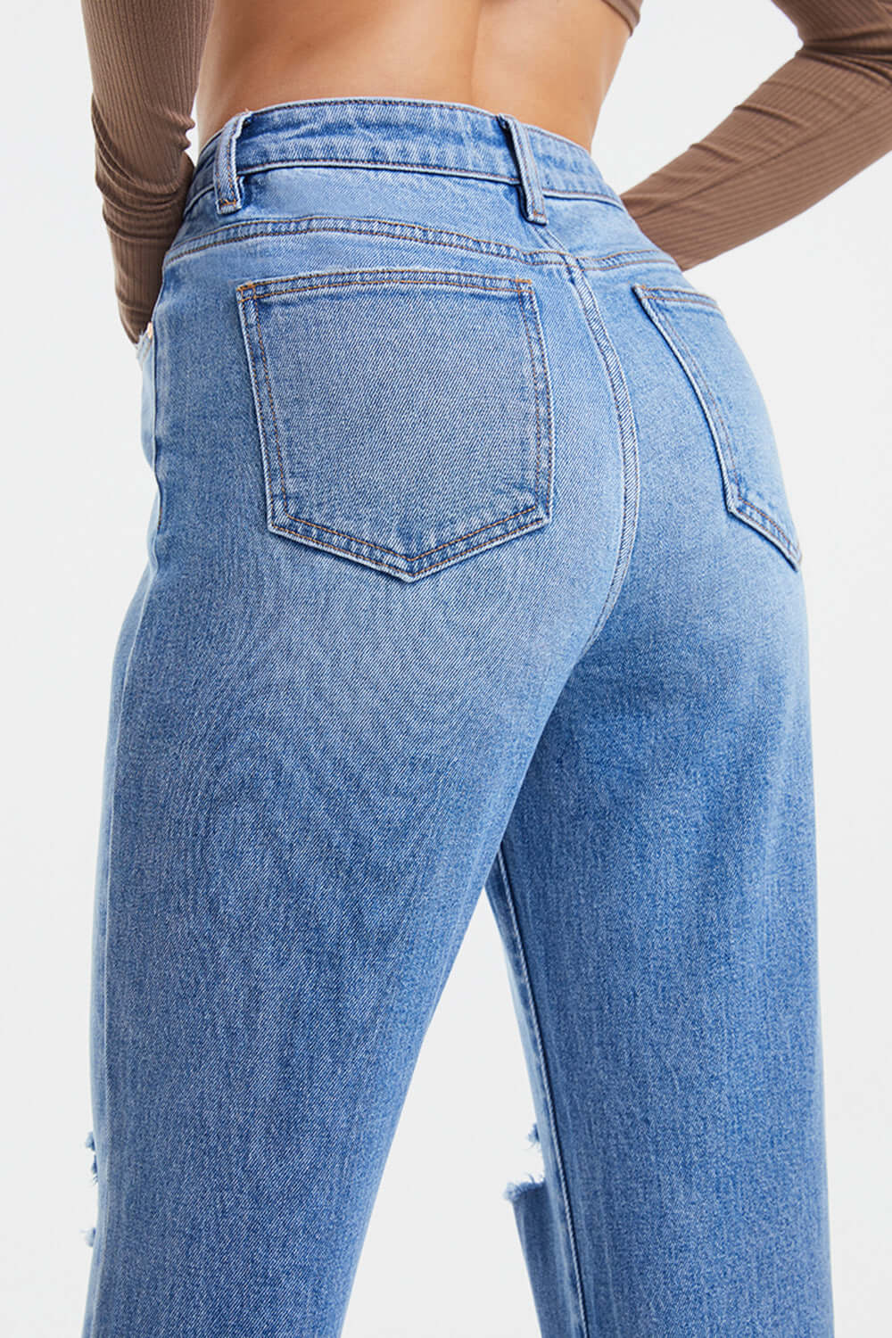 BAYEAS High Waist Distressed Cat's Whiskers Washed Straight Jeans at Bella Road