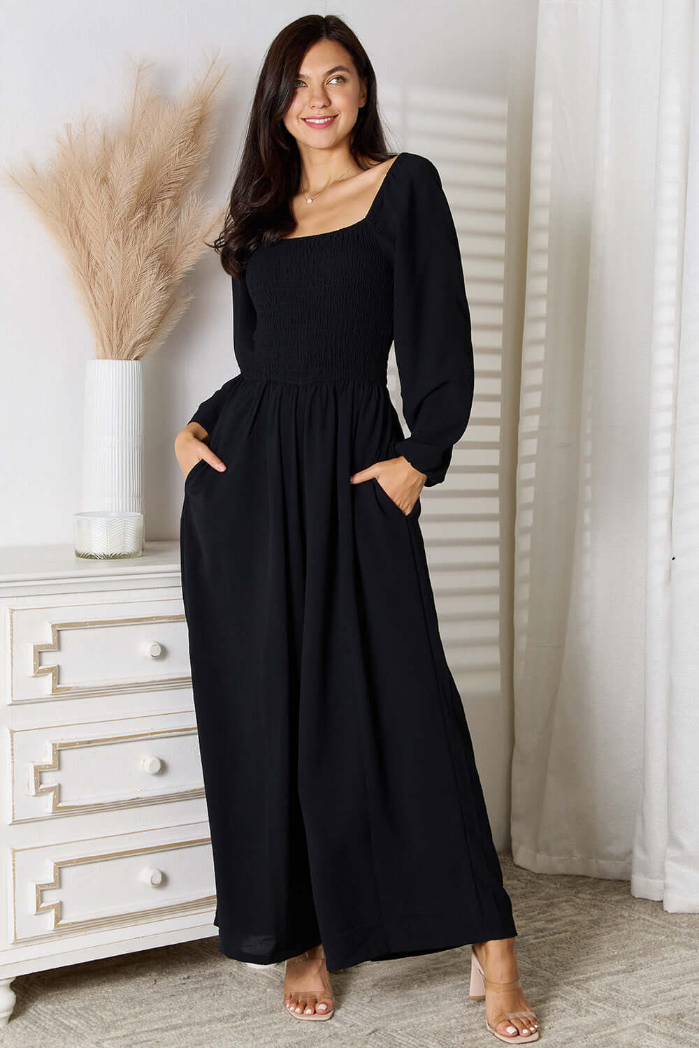 DOUBLE TAKE Square Neck Jumpsuit with Pockets at Bella Road
