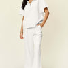 Texture Half Zip Short Sleeve Top and Pants Set | Full Size - White