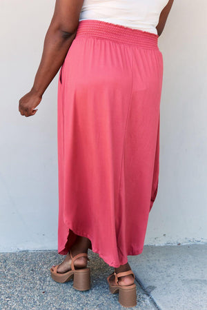 DOUBLJU Comfort Princess Full Size High Waist Scoop Hem Maxi Skirt in Hot Pink at Bella Road