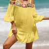 Crochet Cold Shoulder Three-Quarter Sleeve Cover Up - Yellow