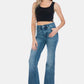 Judy Blue Tummy Control Flare Jeans with Vintage Wash and Modern Cut Hem, showcasing a chic and flattering fit for any occasion.