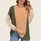 Woman wearing Double Take Texture Contrast Round Neck Long Sleeve T-Shirt in multi-color, perfect for layering or a stand-alone look.