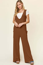 DOUBLE TAKE Full Size Sleeveless Wide Leg Jumpsuit with Pockets at Bella Road