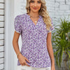 Floral Notched Neck Blouse - Purple