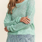 Stylish J.NNA lace detail long sleeve knit top in mint green, perfect for layering with a sophisticated touch.