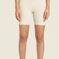 Millennia Seamless High-Rise Wide Waistband Biker Shorts in light beige, perfect for workouts or lounging in comfort.