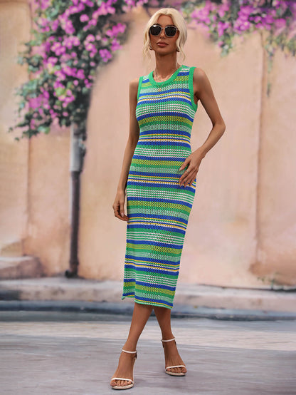 BELLA ROAD Striped Round Neck Sleeveless Midi Cover Up Dress at Bella Road