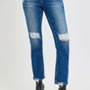 RISEN Full Size High Rise Distressed Crop Straight Jeans - Dark