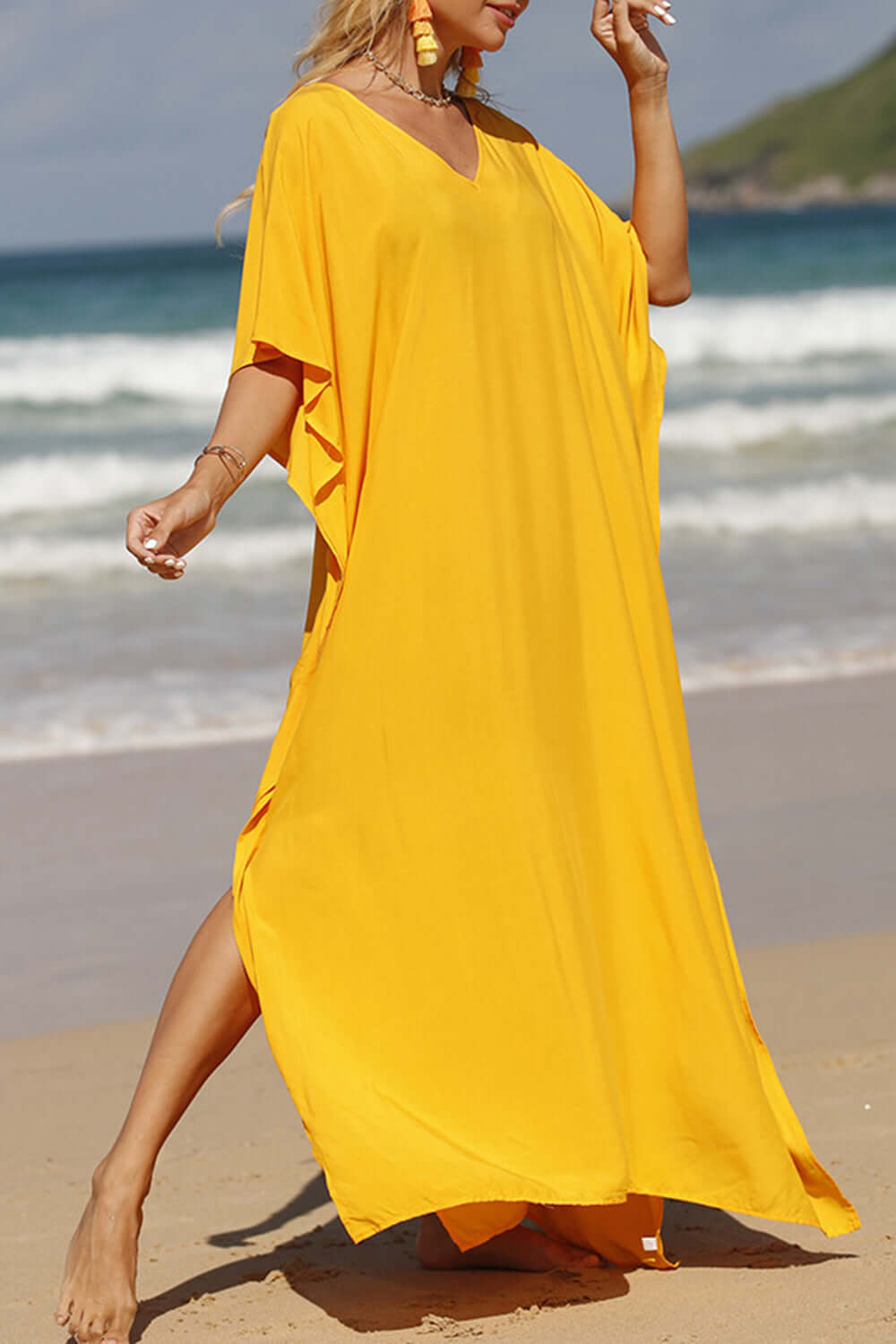 BELLA ROAD Slit V-Neck Half Sleeve Cover-Up at Bella Road