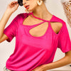 Cutout Asymmetrical Neck Short Sleeve T-Shirt - Fuchsia