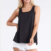 Square Neck Half Button Tank - Black