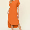 Round Neck Short Sleeve Slit Dress | Full Size - Tangerine