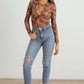 TASHA APPAREL Abstract Mesh Lace-Up Long Sleeve Bodysuit at Bella Road