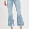 RISEN Full Size Raw Hem Distressed Cropped Flare Jeans Plus Size - Light