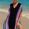 Openwork Striped Slit Knit Cover Up - Black