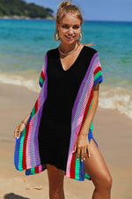 DOUBLE TAKE Openwork Striped Slit Knit Cover Up at Bella Road