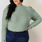 Basic Bae Ribbed Mock Neck Puff Sleeve T-Shirt